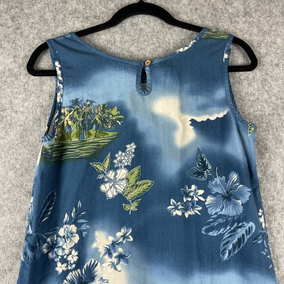 Vintage Marsh Landing Hawaiian Dress Womens Medium Blue Tropical Aloha Rayon - Picture 7 of 12